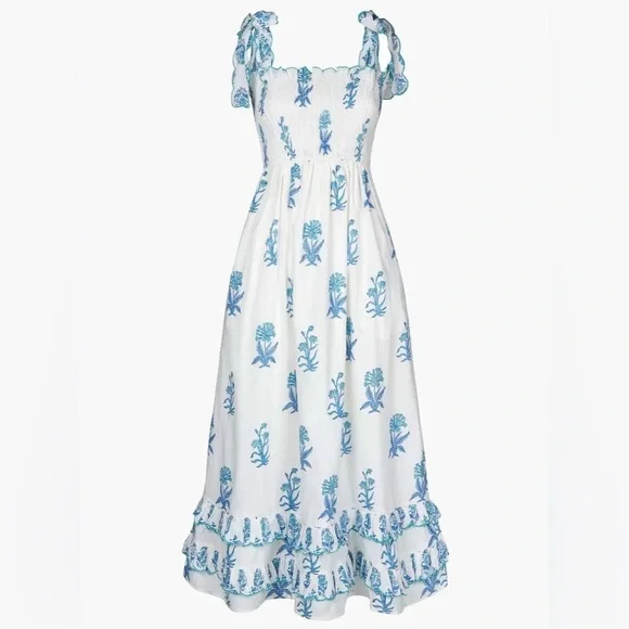 Pink City Prints Ellie Dress in Ocean Agapanthus Sz S - Picture 1 of 6